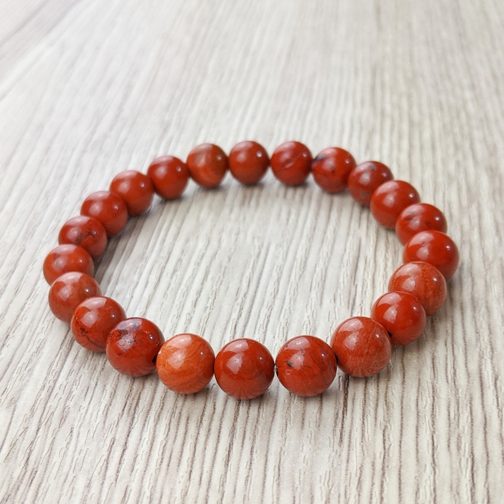 Red Jasper 8mm Natural Gemstone Handmade Stretch Bracelet